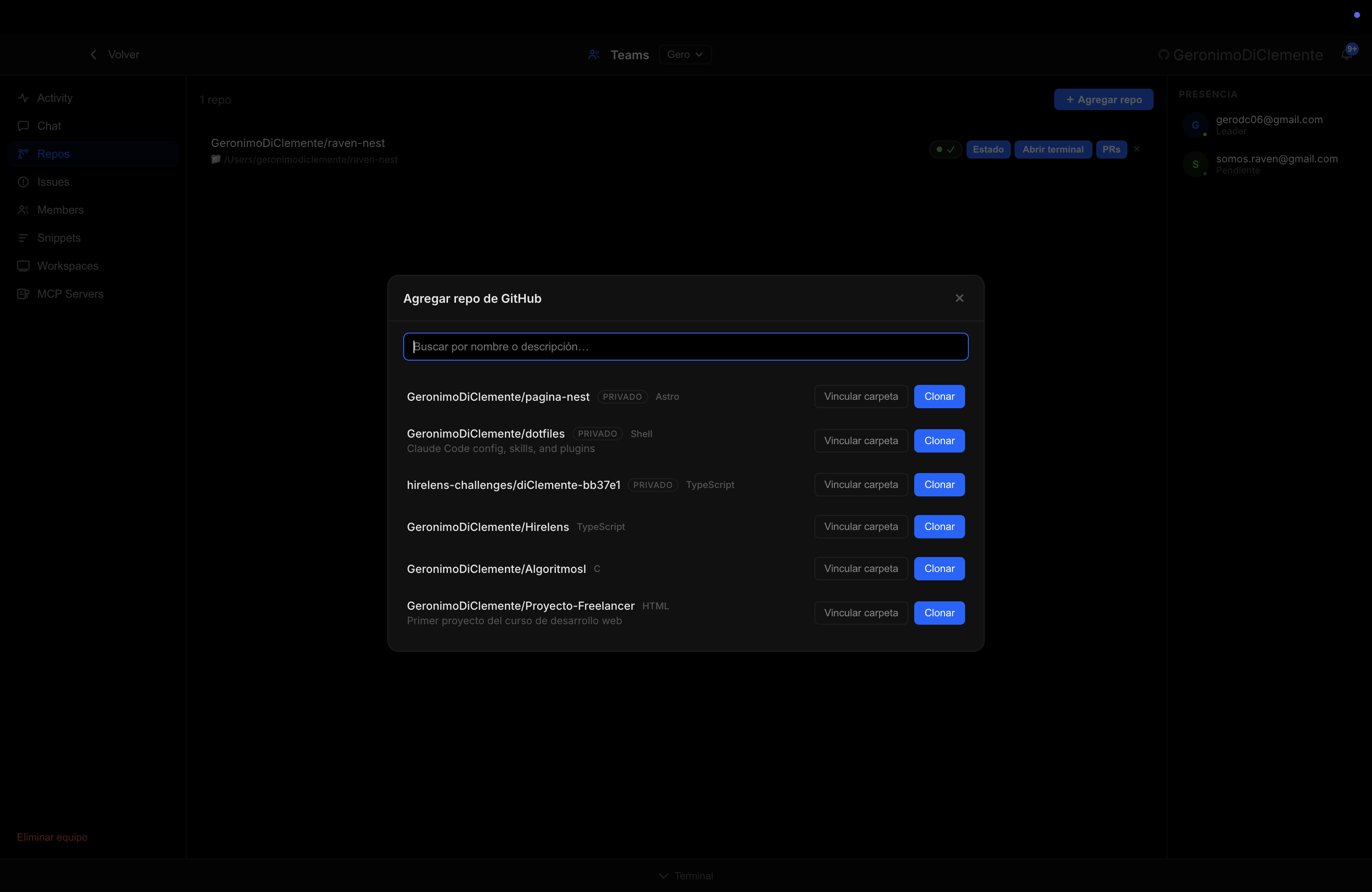 Add repos from your GitHub account